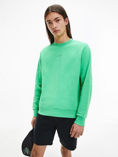 Calvin Klein Ruhák HU183102 | Calvin Klein Organic Cotton Logo Collar Férfi Pulóver Zöld